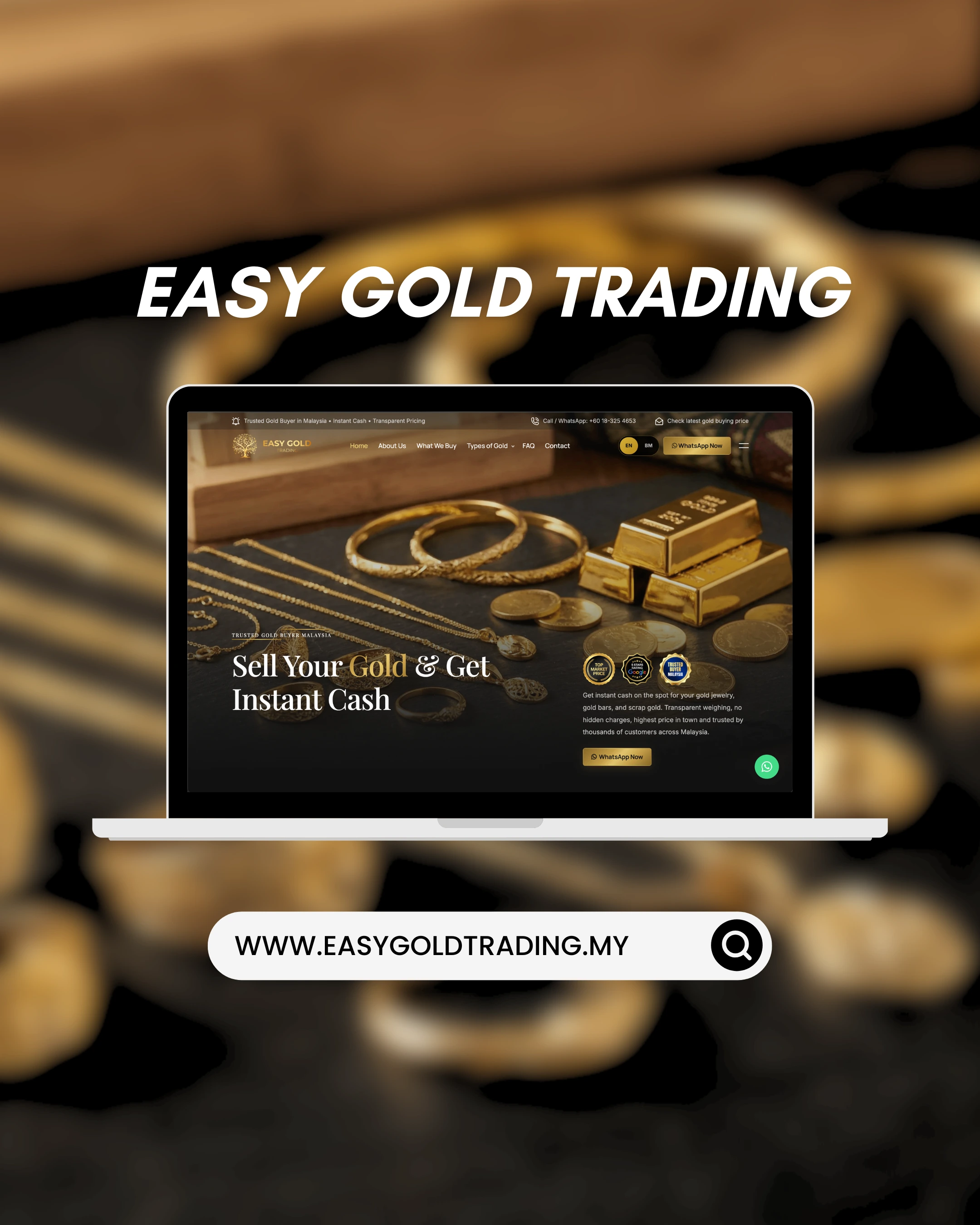 Easy Gold Trading website design Malaysia - sell gold online, gold buyer platform with instant cash service