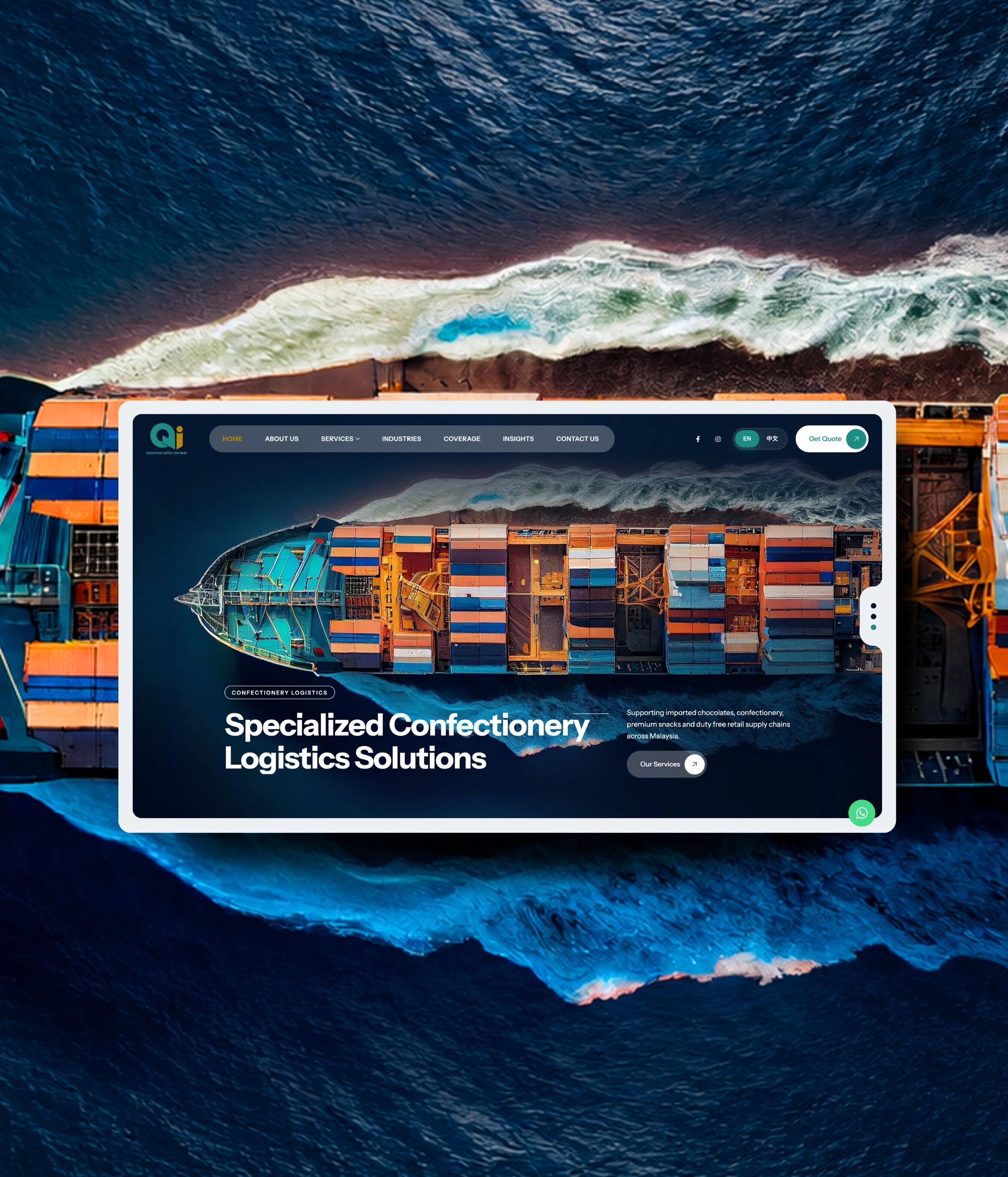 Quantum Impex confectionery logistics corporate website design by NMOR Studio